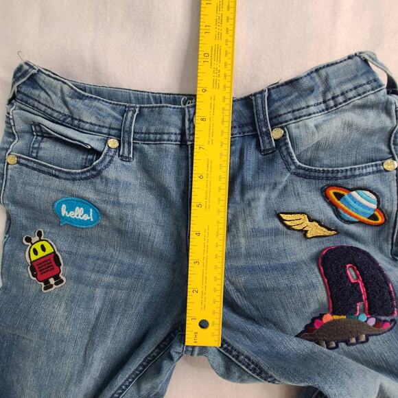 Cat & Jack Super Skinny Jeans Medium Blue w/Patches & Unfinished Hem 12 2409 - Picture 9 of 12